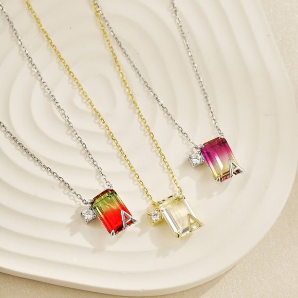 Gradient Gemstone Initial Necklace - Picture 1 of 3